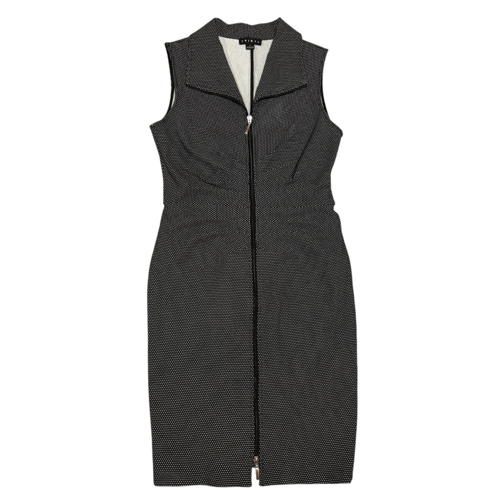 Tribal Polka Dot Dress black/white Zip Front Sleeveless Women's Size 8 EUC